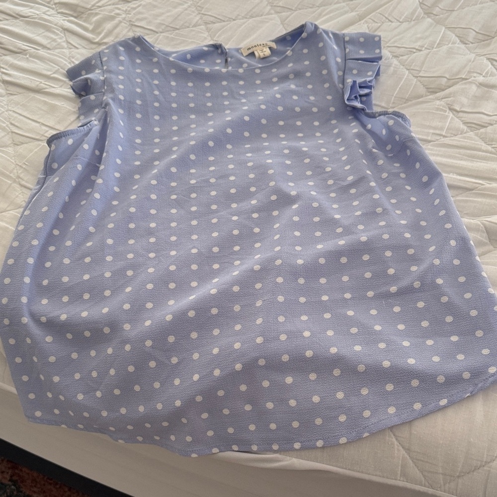 Monteau Light Blue Polka Dot Blouse